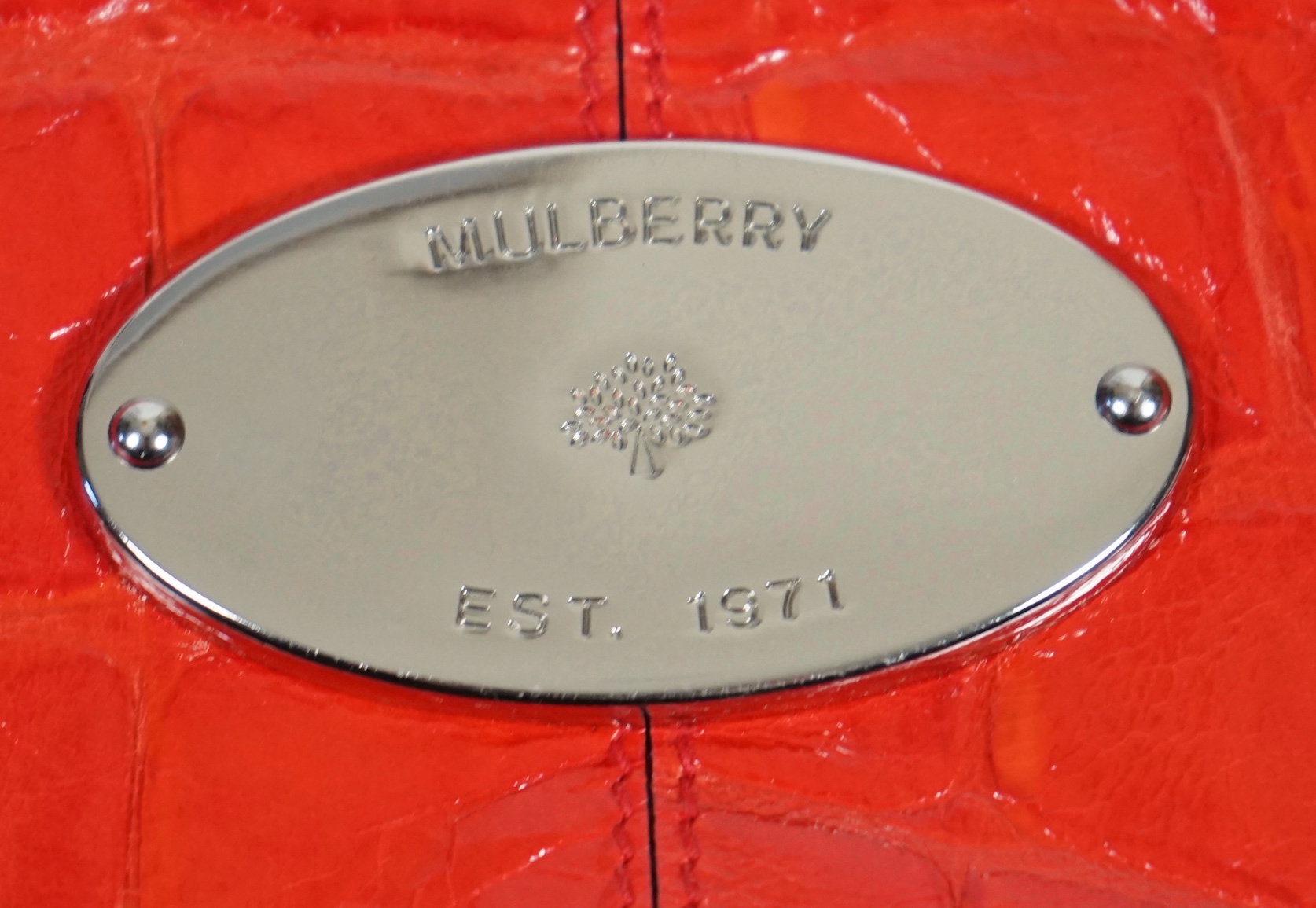 A Mulberry cherry red patent leather Charlie Pouch, width 20cm, height 13cm